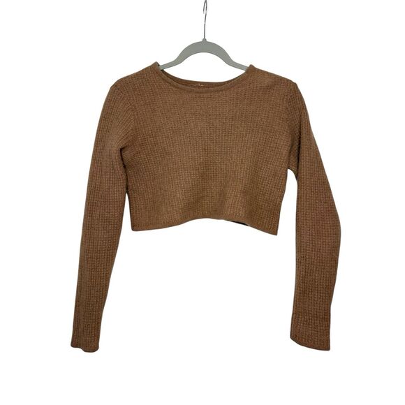 Alo Yoga Cashmere Plush Waffle Cropped Long Sleeve Toasted Almond Size XS - Picture 4 of 7